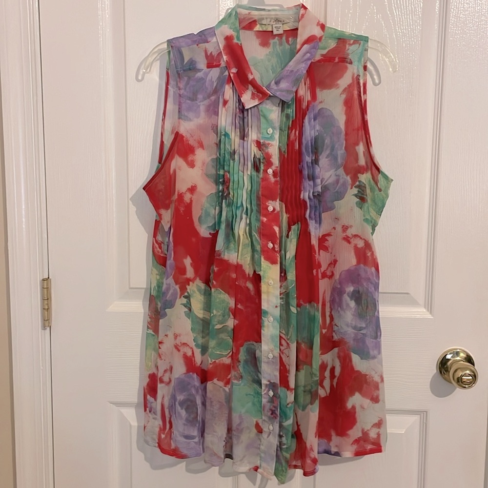 Multi Colored Sheer Sleeveless Button Front. Size… - image 8